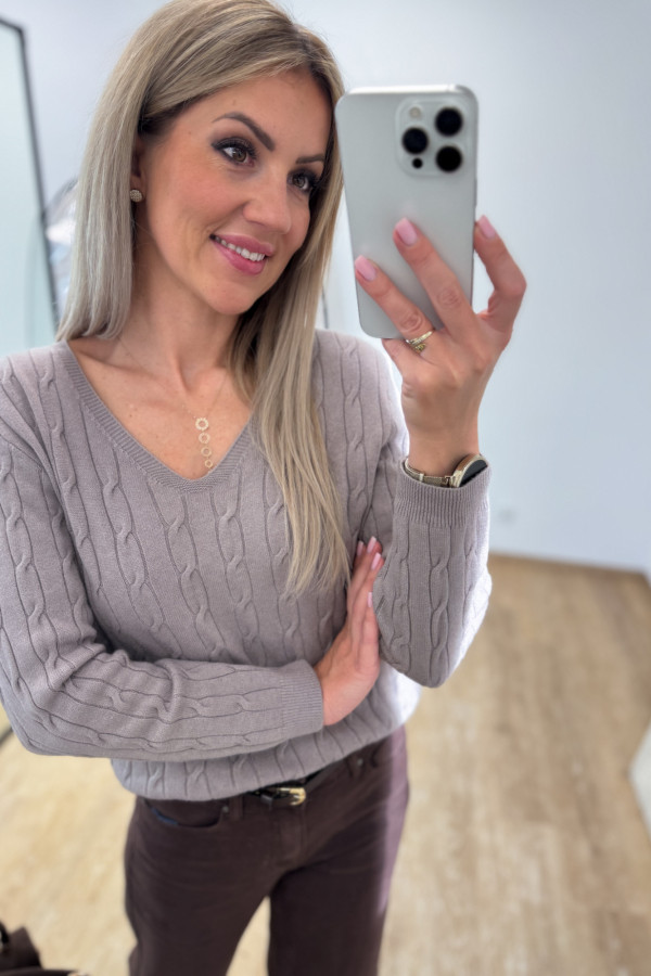 Sweter z Warkoczowym Splotem Vera - Fango 7