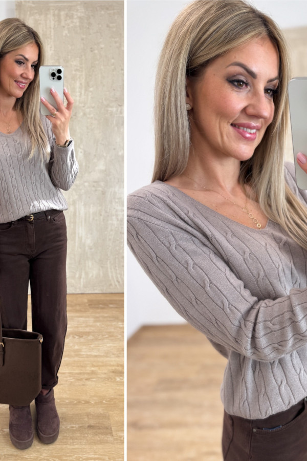 Sweter z Warkoczowym Splotem Vera - Fango 10