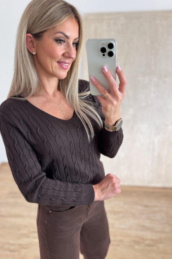 Sweter z Warkoczowym Splotem Vera - Czekoladowy 2