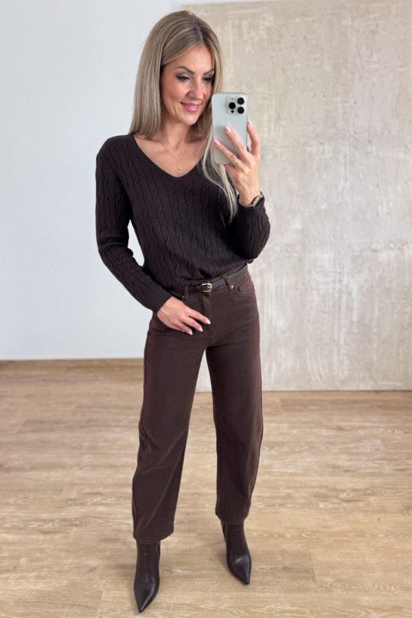 Sweter z Warkoczowym Splotem Vera - Czekoladowy 6