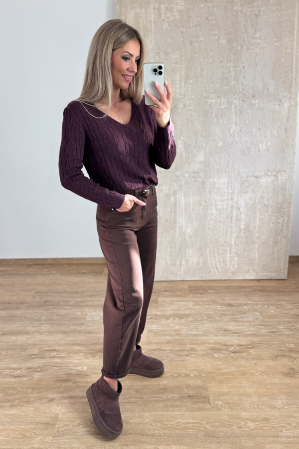 Sweter z Warkoczowym Splotem Vera - Śliwka 3