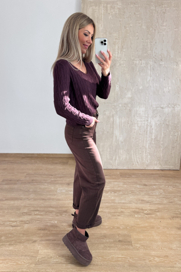 Sweter z Warkoczowym Splotem Vera - Śliwka 4