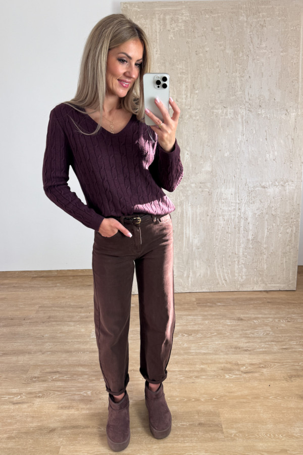 Sweter z Warkoczowym Splotem Vera - Śliwka 6