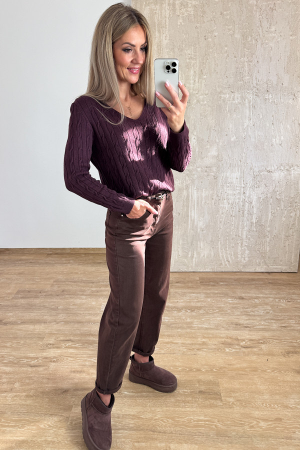 Sweter z Warkoczowym Splotem Vera - Śliwka 7