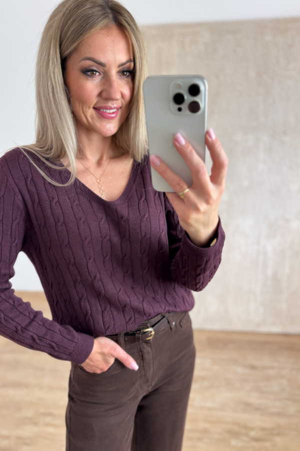 Sweter z Warkoczowym Splotem Vera - Śliwka 10