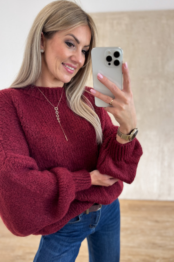 Sweter z Bufiastym Rękawem Ares - Bordowy